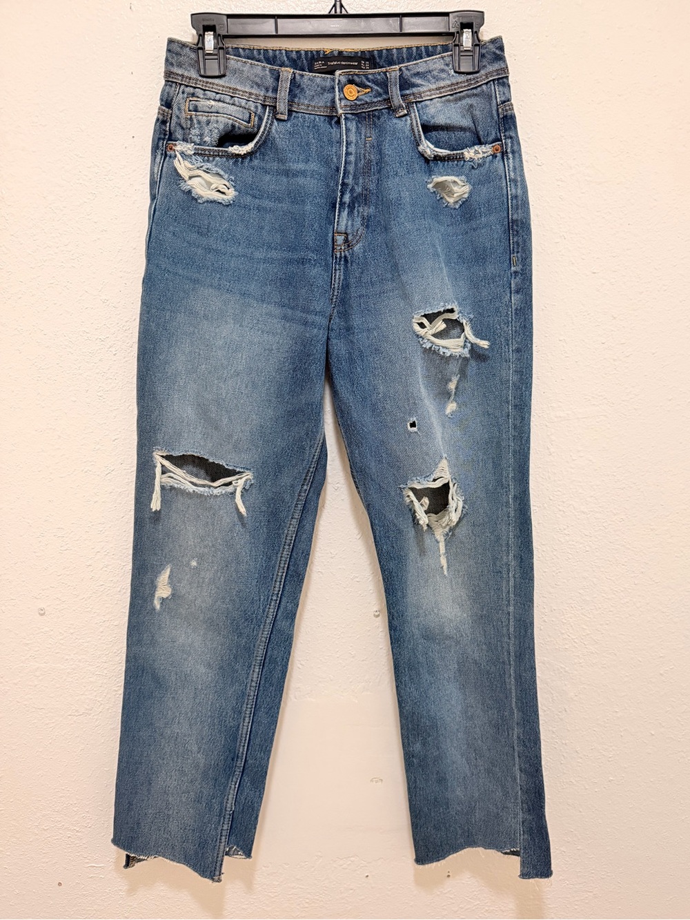 Zara High-Rise Distressed Straight Leg Jeans - Size 4